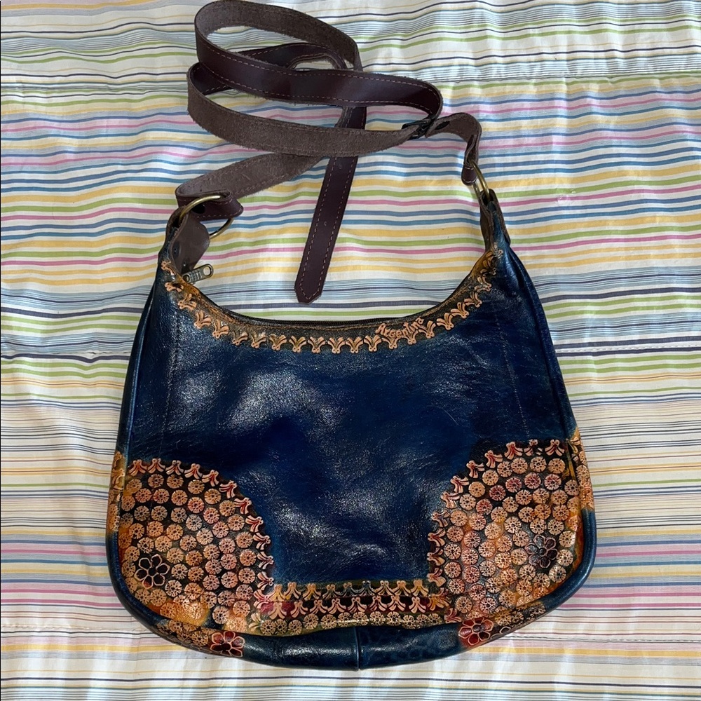 Stylish Artisan Navy and Brown Women's Handtooled‎ Leather  Bag